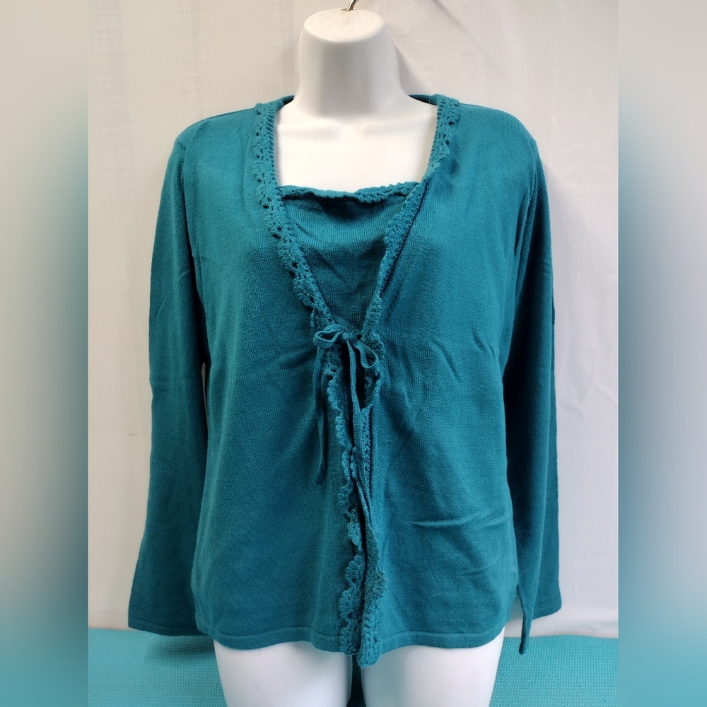 NWT Norton McNaughton Sweater Cardigan Blouse Long Sleeve Tie Front & L
